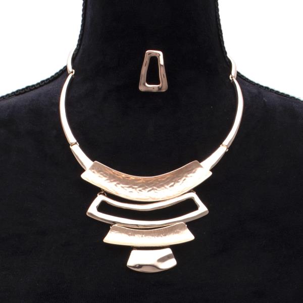 METAL CHUNKY STATEMENT NECKLACE EARRING SET