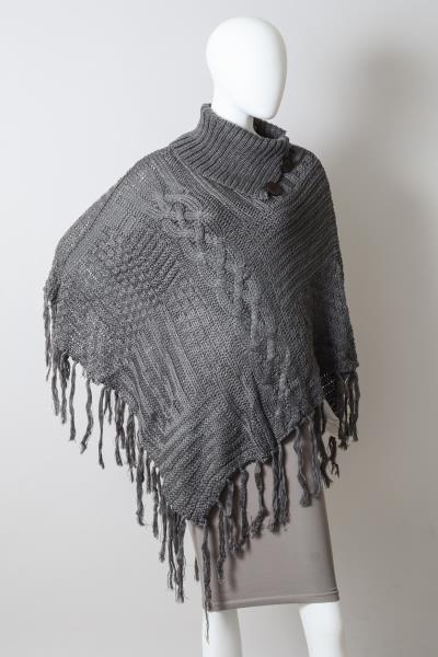 HIGH NECK MULTI TASSELED PONCHO