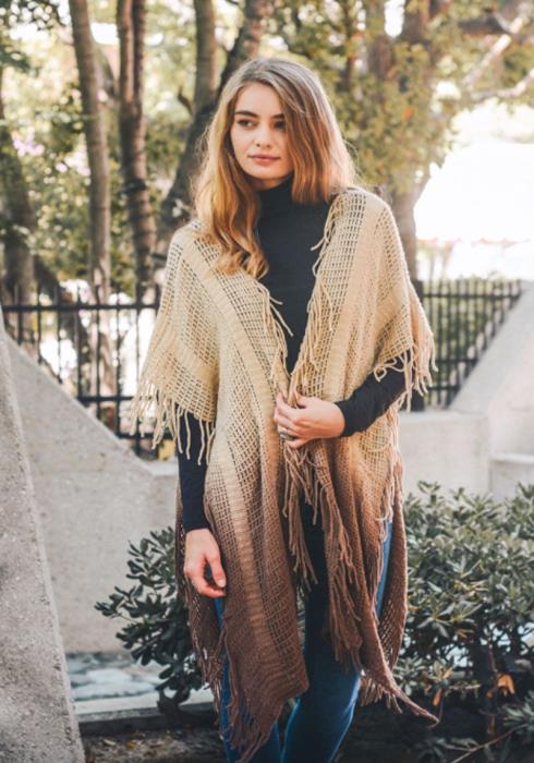 FRINGE BOHO STYLE OMBRE RUANA