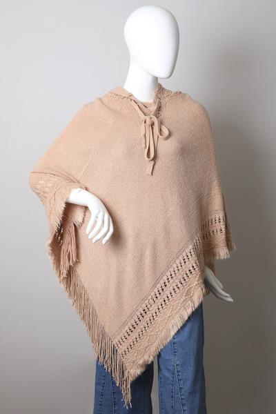 CLASSIC KNIT HOODED PONCHO