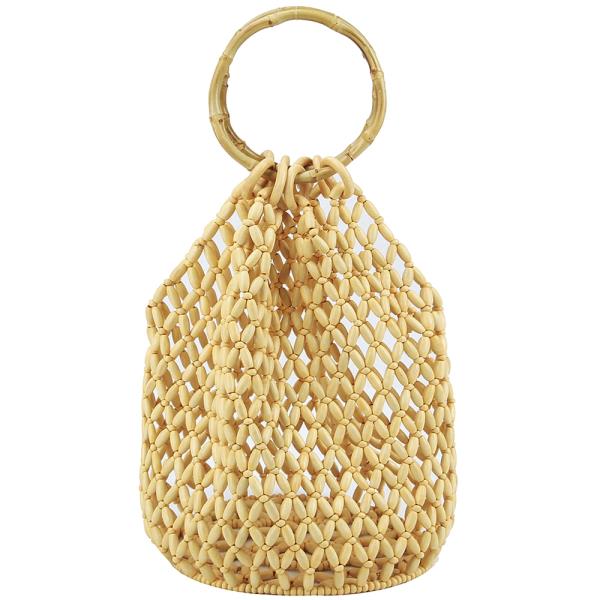 BEADED BAMBOO HANDLE BUCKET BAG