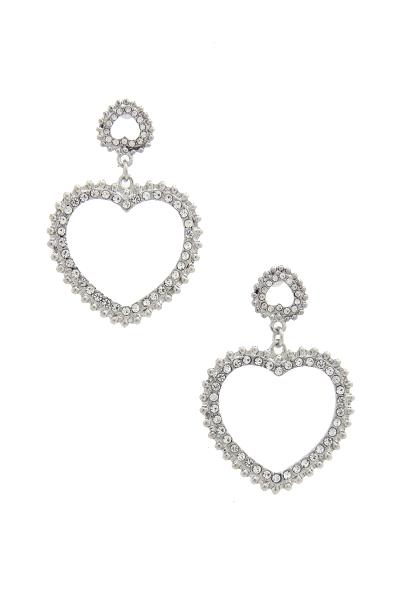 DOUBLE RHINESTON HEART DROP EARRING