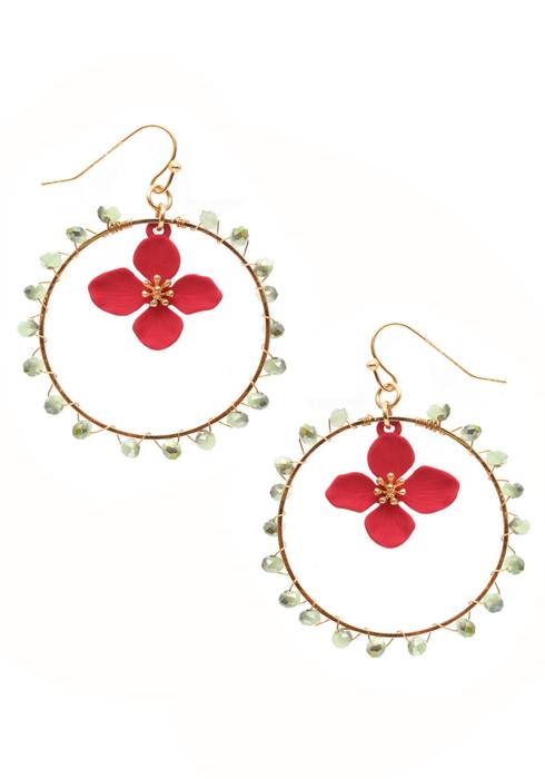 GLASS BEAD FLOWER DANGLE EARRING