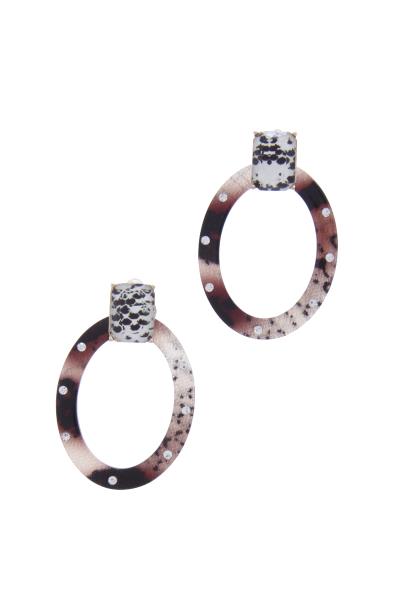 ANIMAL PRINT OVAL SHAPE POST EARRING