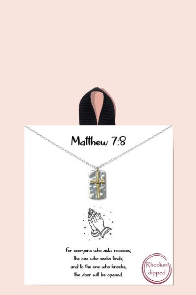 18K GOLD RHODIUM MATTHEW 7:8 PENDANT NECKLACE