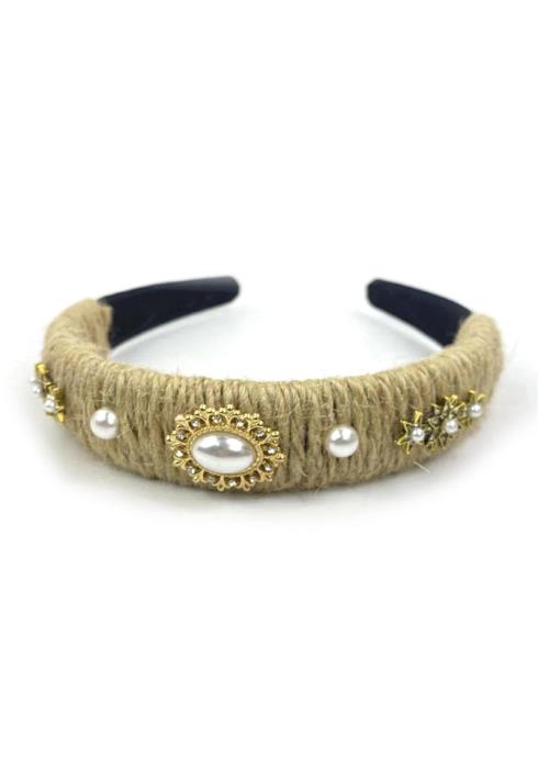 FASHION STRAW WAPS PEARL STUDDED HEADBAND