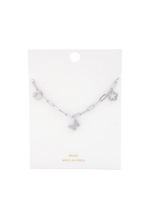 BUTTERFLY HEART CHARM OVAL LINK NECKLACE
