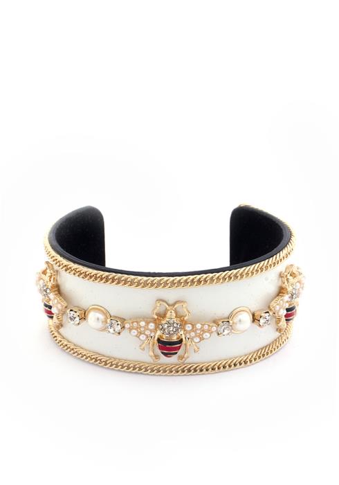 BEE CHARM PEARL CUFF BRACELET