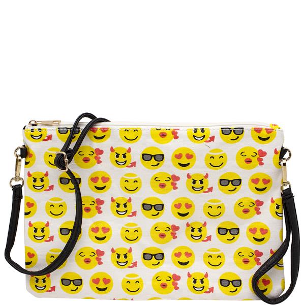 EMOJI PRINT HAND STRAP ZIPPER CLUTCH CROSSBODY BAG