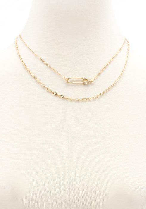 SODAJO 2 LAYERED METAL CHAIN CLOTHING PIN PENDANT NECKLACE