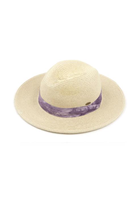 CC NATURAL PANAMA STRAW WITH TIE DYE BAND TRIM HAT