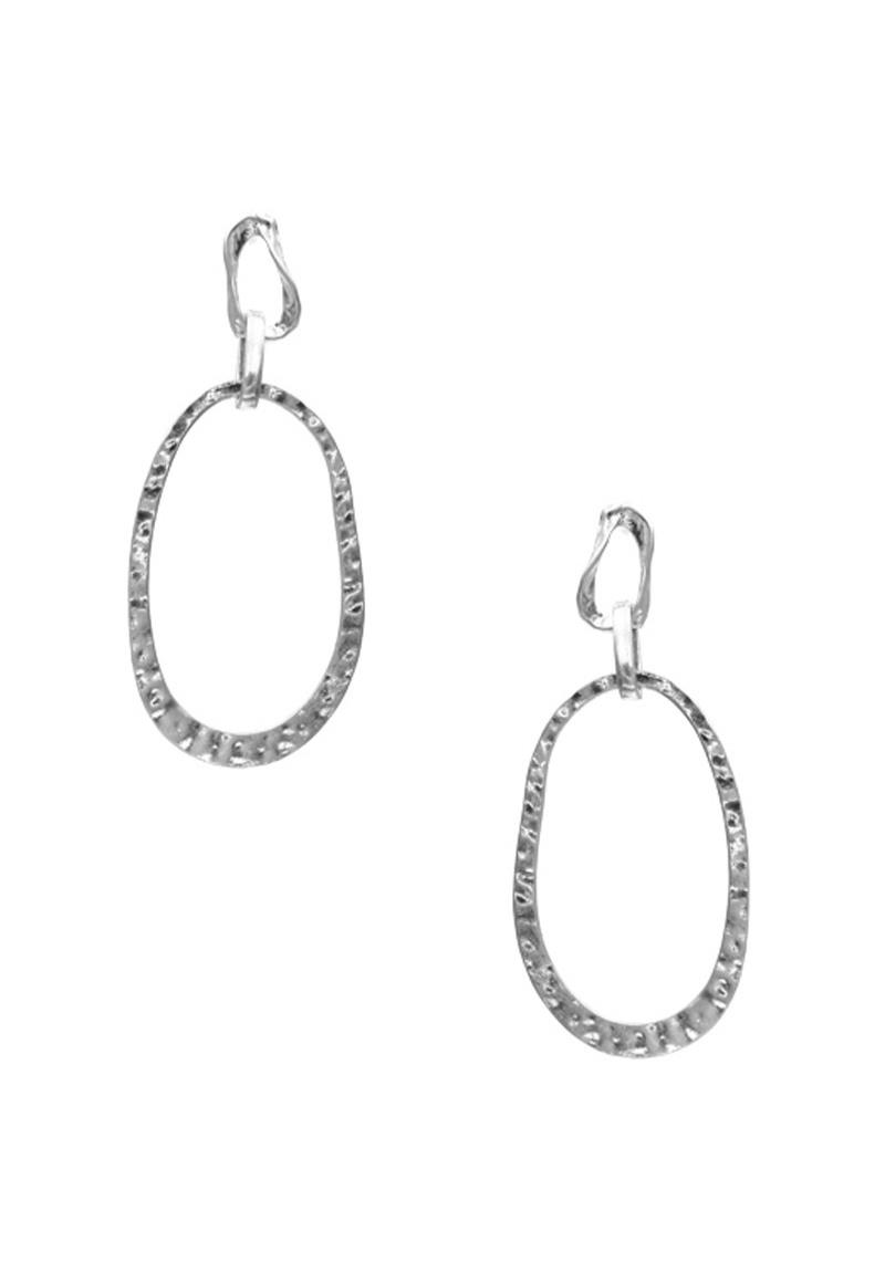 METAL HAMMERED OVAL DANGLE EARRING