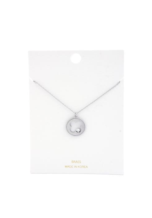 CUT OUT QUATREFOIL RHINESTONE CENTER ROUND CHARM NECKLACE