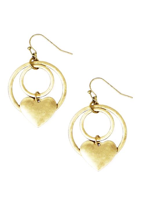 METAL ROUND HEART DANGLE EARRING