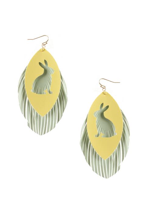 EASTER DAY FASHION FAUX LEATHER LEAF RIBBIT DANGLE EARRING