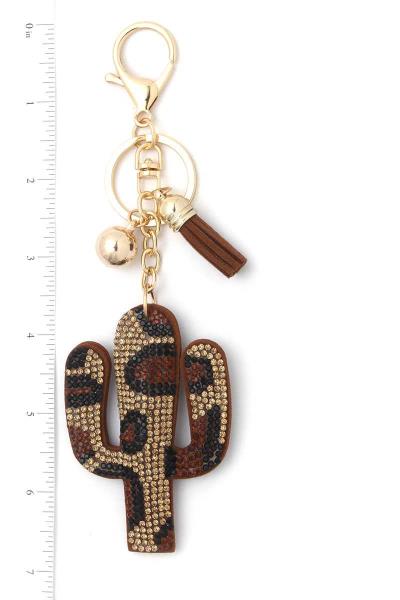 CACTUS ANIMAL PRINT PUFFY BLING KEYCHAIN