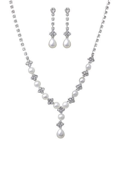 FASHION RHINESTONE PEARL DROP NECKLACE AND EARRING SET