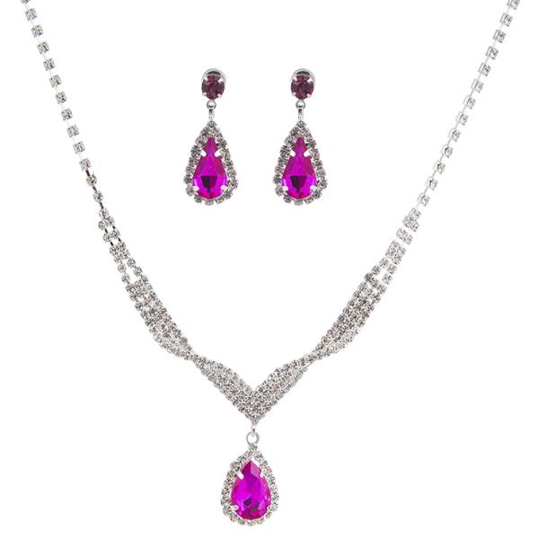 RHINESTONE SPIRAL TEAR CRYSTAL NECKLACE AND EARRING SET