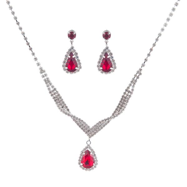 RHINESTONE SPIRAL TEAR CRYSTAL NECKLACE AND EARRING SET