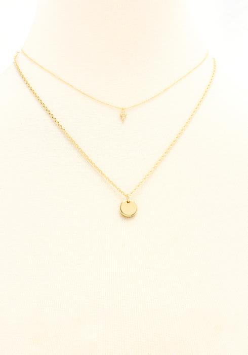 FASHION 2 LAYERED METAL CHAIN PENDANT NECKLACE