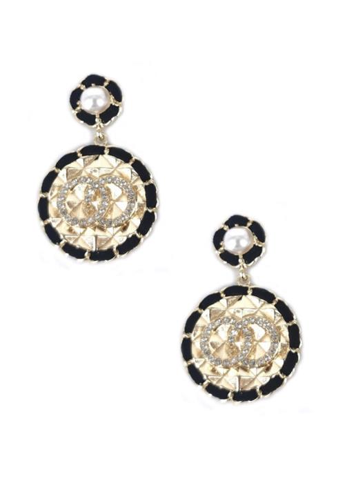 METAL BLACK METAL CHAIN ROUND DOUBLE DANGLE EARRING