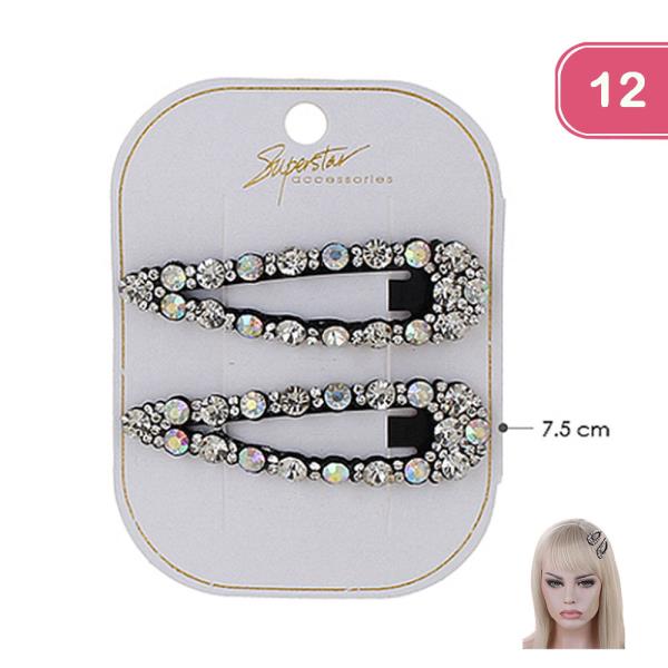 CHIC RHINESTONE CRYSTAL 2 PC HAIR PIN CLIP SET 12 PCS