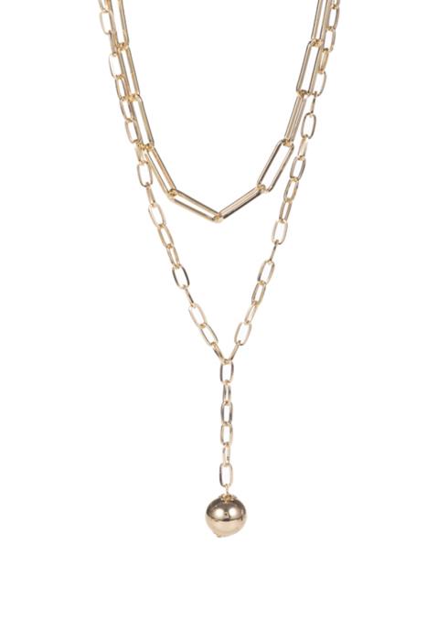 2 LAYERED METAL CHAIN Y NECK BALL PENDANT NECKLACE