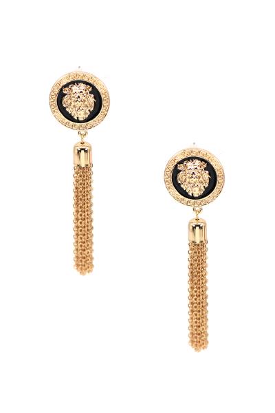 METAL LION FACE CHAIN TASSEL EARRING