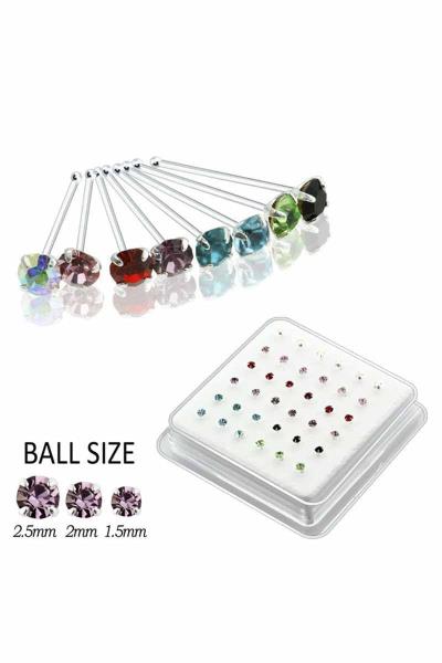 1.5 MM CZ STONE STERLING SILVER NOSE STUD WITH BALL TIP (36 PC)