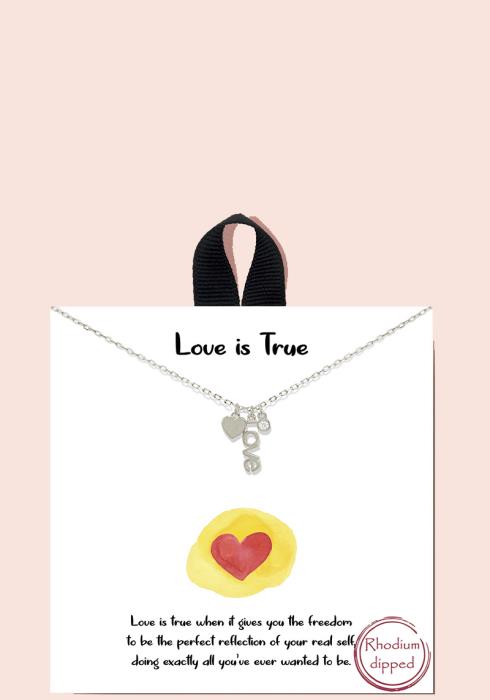 18K GOLD RHODIUM DIPPED LOVE IS TRUE PENDANT NECKLACE