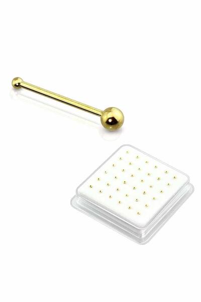 STERLING SILVER GOLD PLATED BALL NOSE STUD WITH BALL TIP (36 PC)