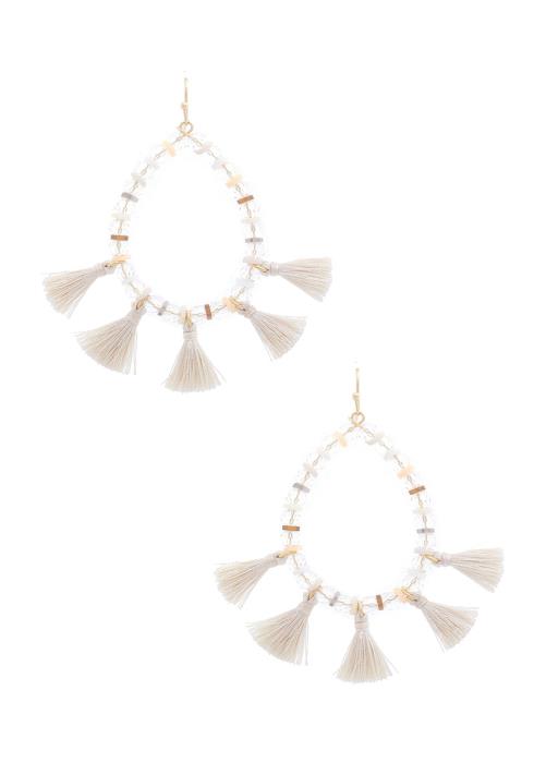 BEADED TASSEL TEARDROP SHAPE EARRING