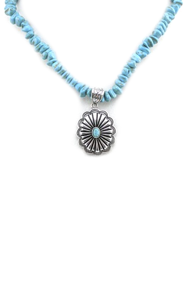 FASHION WESTERN STYLE STONE BEAD NECKLACE EARRING SET
