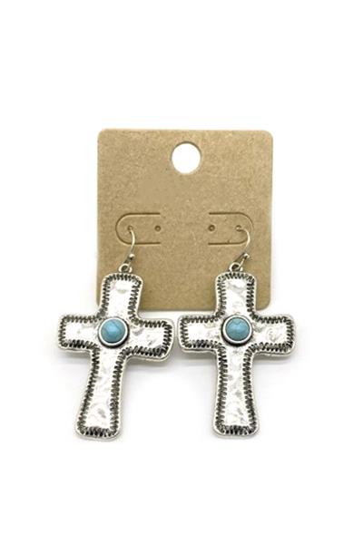 METAL WESTERN STYLE CROSS DANGLE EARRING