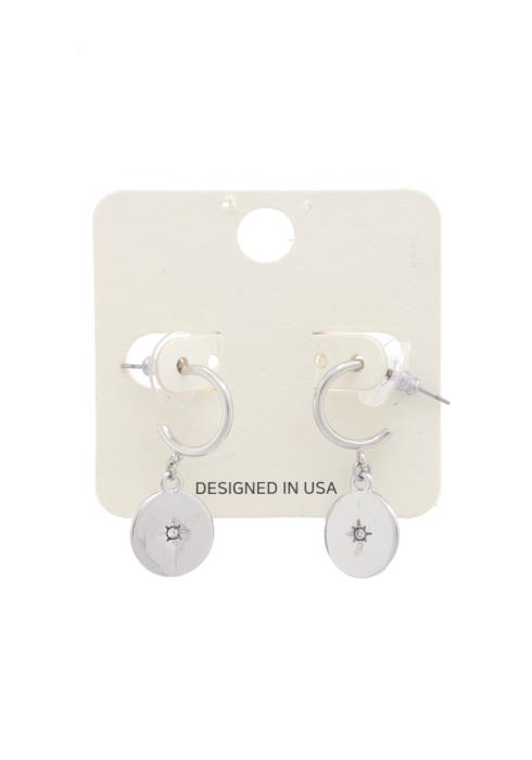 METAL DISC STONE CENTER OPEN HUGGIE EARRING