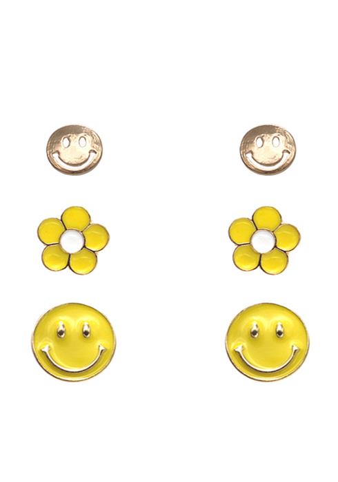 SMILEY FACE DAISY FLOWER 3 PC SET EARRING