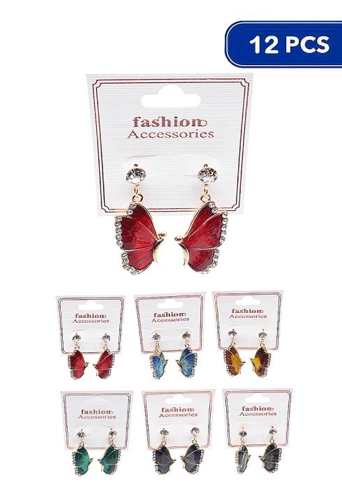 STYLISH RHINESTONE CRYSTAL BUTTERFLY WINGS EARRING (12 UNITS)