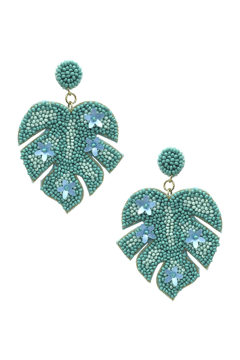 SEED BEAD LEAF DANGLE EARRING