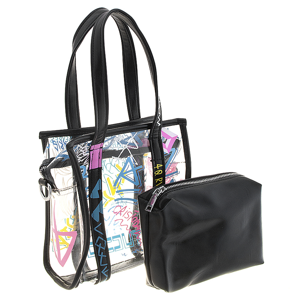 2IN1 CLEAR WRITING TOTE BAG WITH MINI POUCH BAG SET