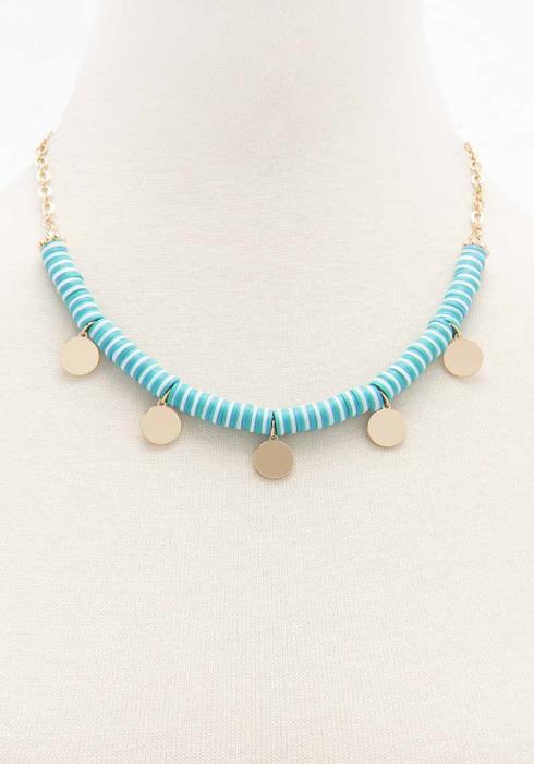 RUBBER DISC BEAD ROUND PENDANT NECKLACE