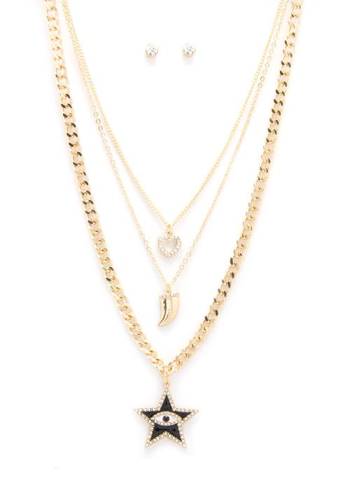 STAR RHINESTONE EDGE LAYERED NECKLACE