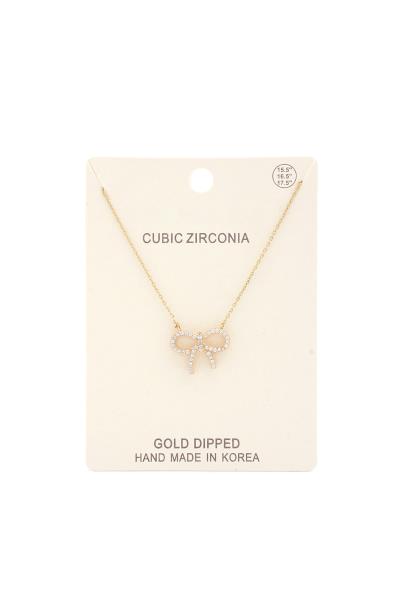 RHINESTONE BOW CHARM GOLD DIPPED NECKLACE