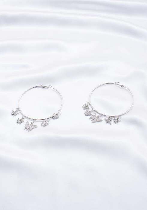 RHINESTONE BUTTERFLY CHARM HOOP EARRING