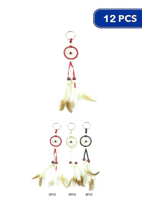 ROUND SHAPED DREAM CATCHER FEATHER KEY CHAIN (12 UNITS)