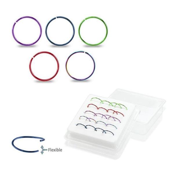 MULTI COLOR SURGICAL STEEL HOOP NOSE RING (20 PC)