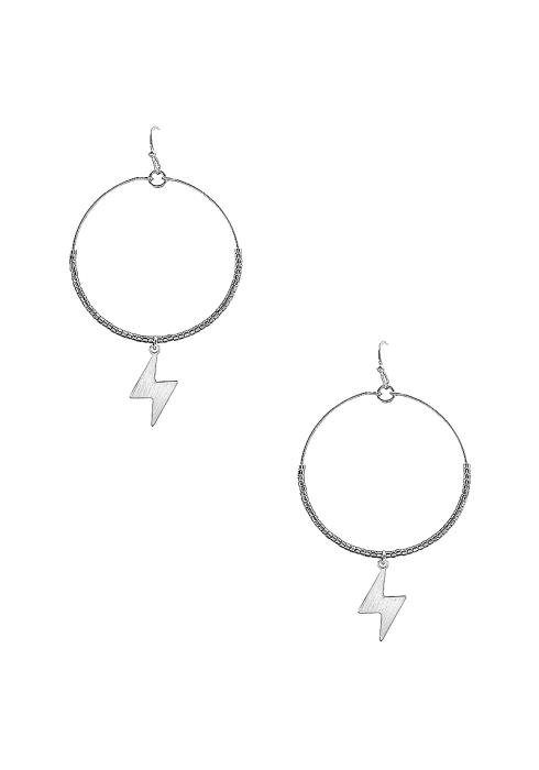 METAL HOOP BEAD LIGHTNING EARRING