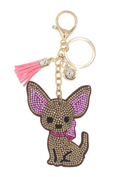 CUTE RHINESTONE DOG TASSEL KEY CHAIN