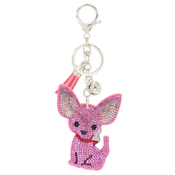 CUTE RHINESTONE DOG TASSEL KEY CHAIN