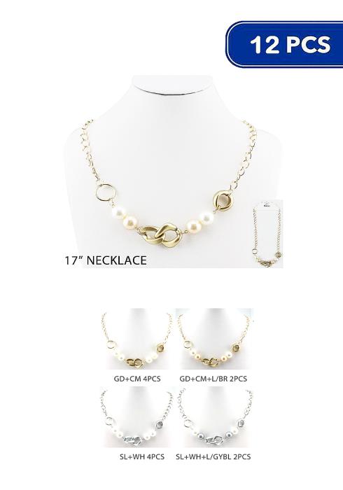 FASHION CHAIN METAL LINK PEARL NECKLACE (12 UNITS)