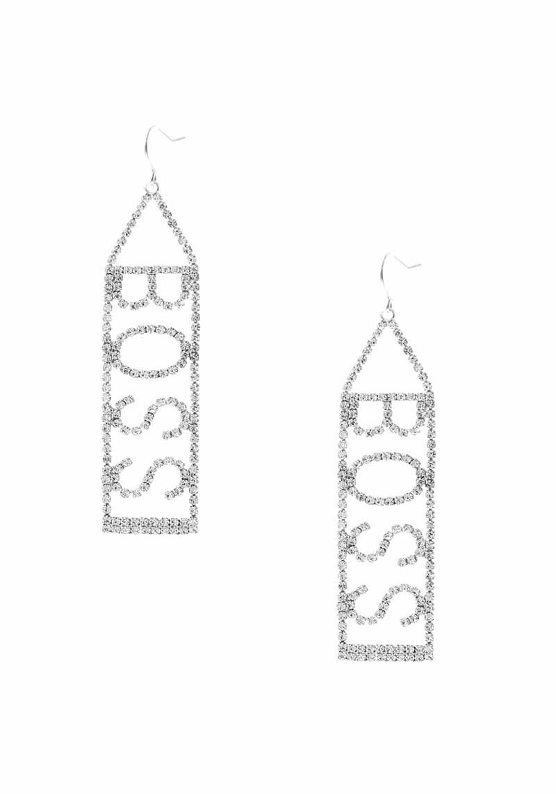 RHINESTONE BOSS DANGLE EARRING